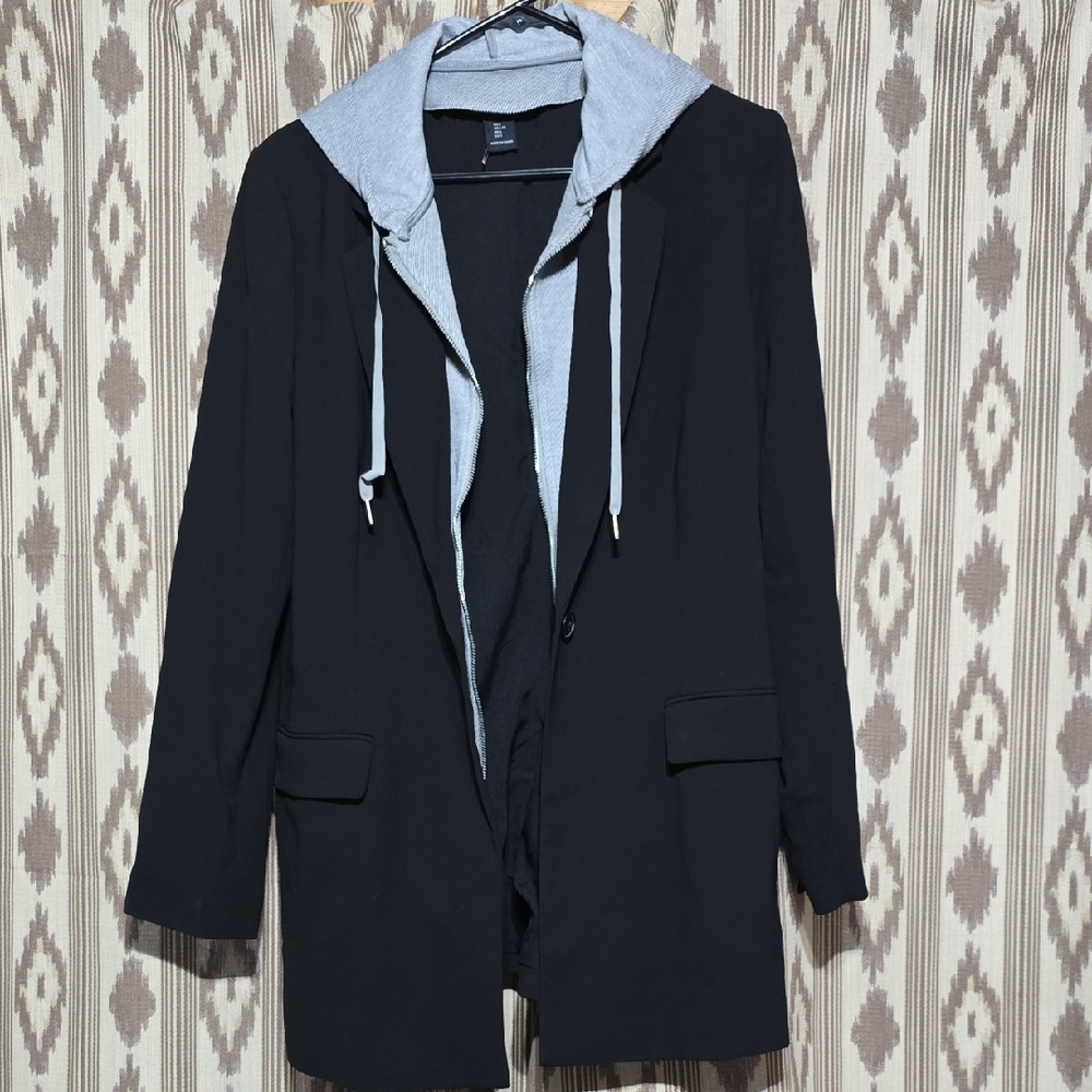 Black Blazer with Light Gray Hooded Insert
